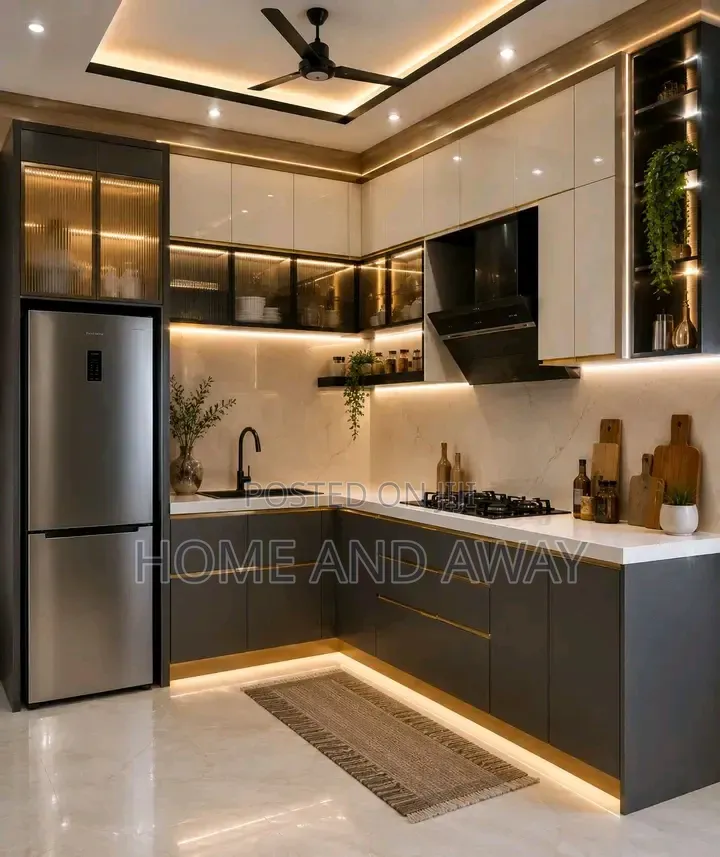 Kitchen Cabinets L Fashion With LED Lighting