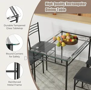 5-Piece Rectangular Tempered Glass Dining Set With Metallic Chairs