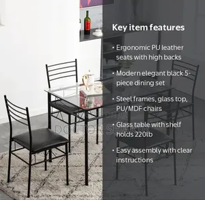 5-Piece Rectangular Tempered Glass Dining Set With Metallic Chairs