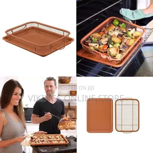 2-PC Nonstick Oven Air Fryer Crisp Baking Pan/Tray Mesh Basket Set