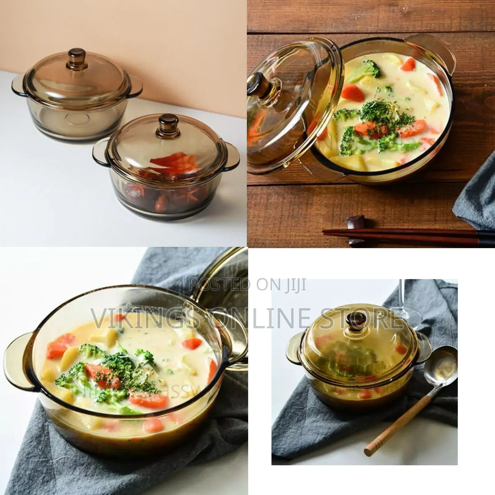 2Pc Soup Mixing Baking Serving Glass Casserole Dish for Microwave, 1L