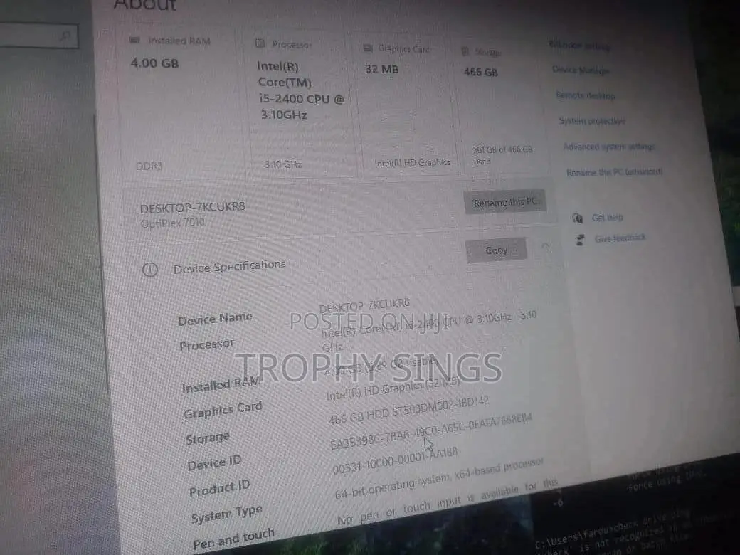 Desktop Computer Dell OptiPlex 3020 8GB Intel Core i5 HDD 500GB