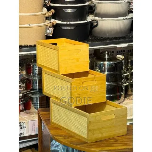 3-Piece Storage Set Features a Natural Bamboo Frame.