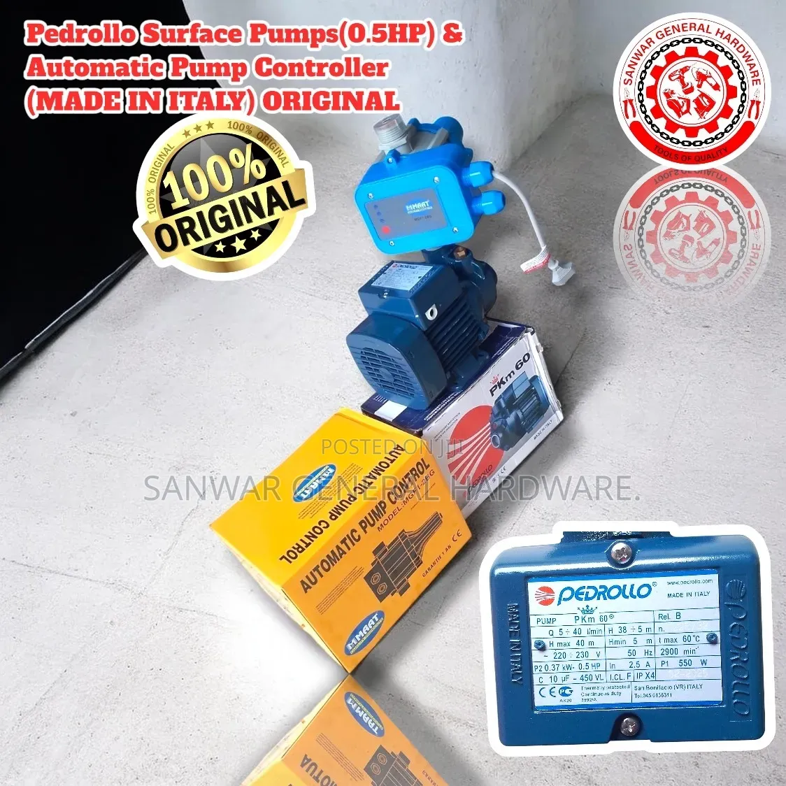 Automatic Pump Controller and Pedrollo Surface Pump(0.5hp)