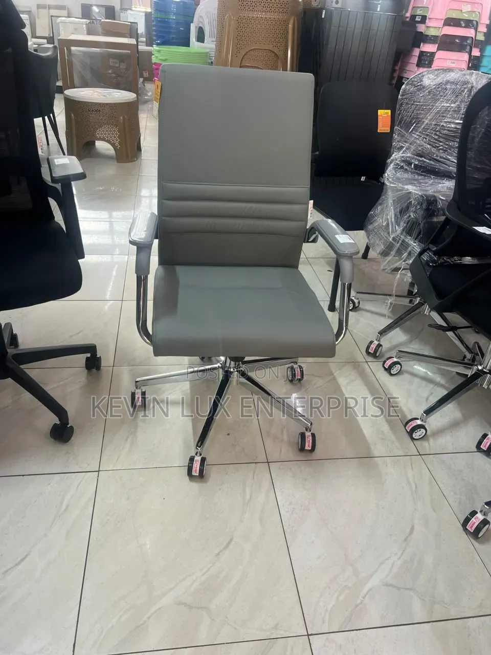 Office Leather Chair With Wheels Grey