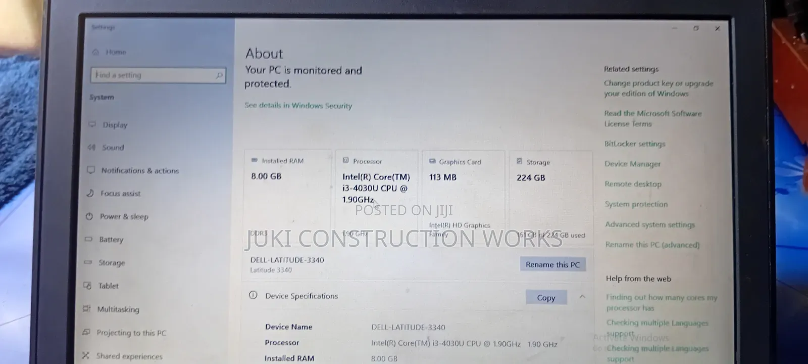Desktop Computer Dell Inspiron 3000 8GB Intel Core i3 HDD 500GB