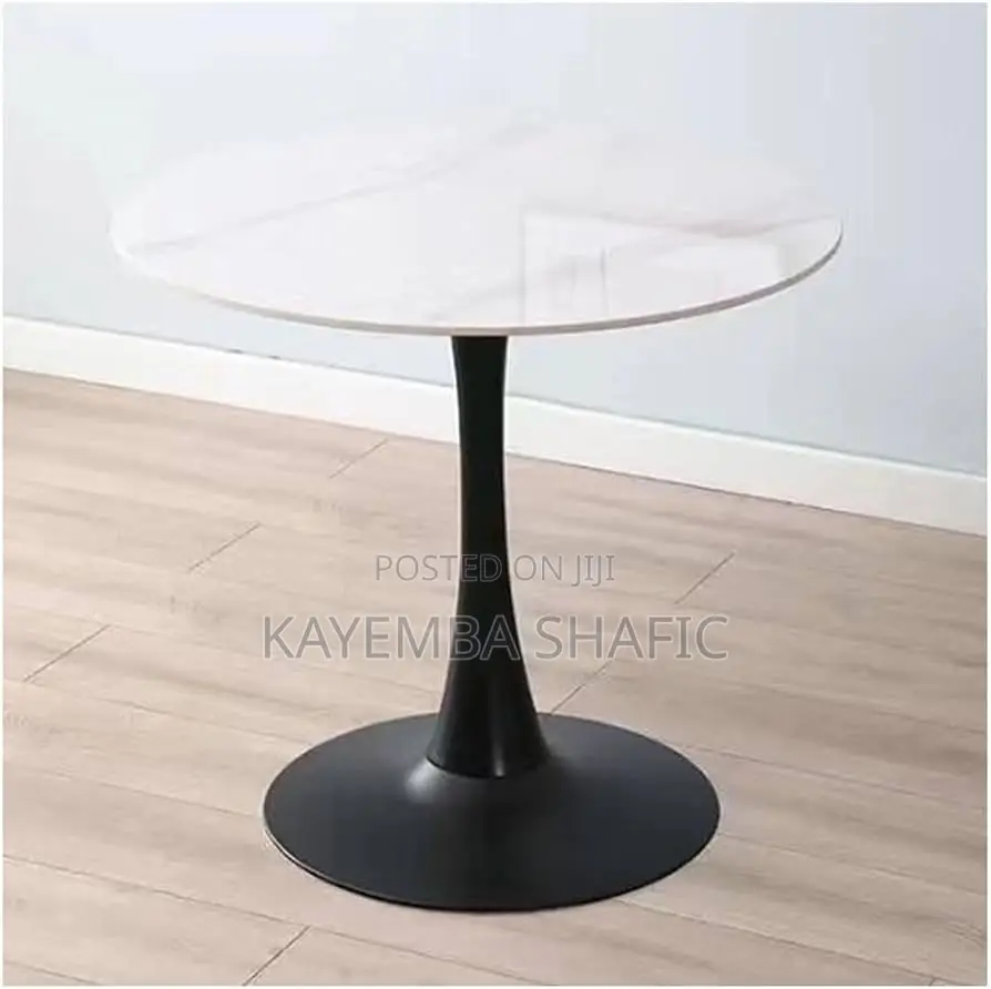 Modern Round Marble Tulip Dining Table With Black Pedestal Base