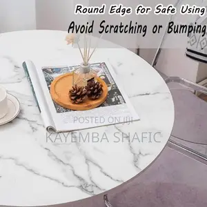 Modern Round Marble Tulip Dining Table With Black Pedestal Base