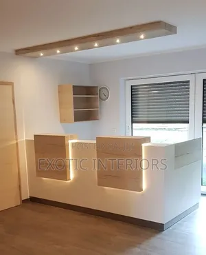 Reception Desk and Back Ground Order With Us On