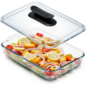 Rectangle Tempered Glass Baking Dish With Lid Roasting Tray