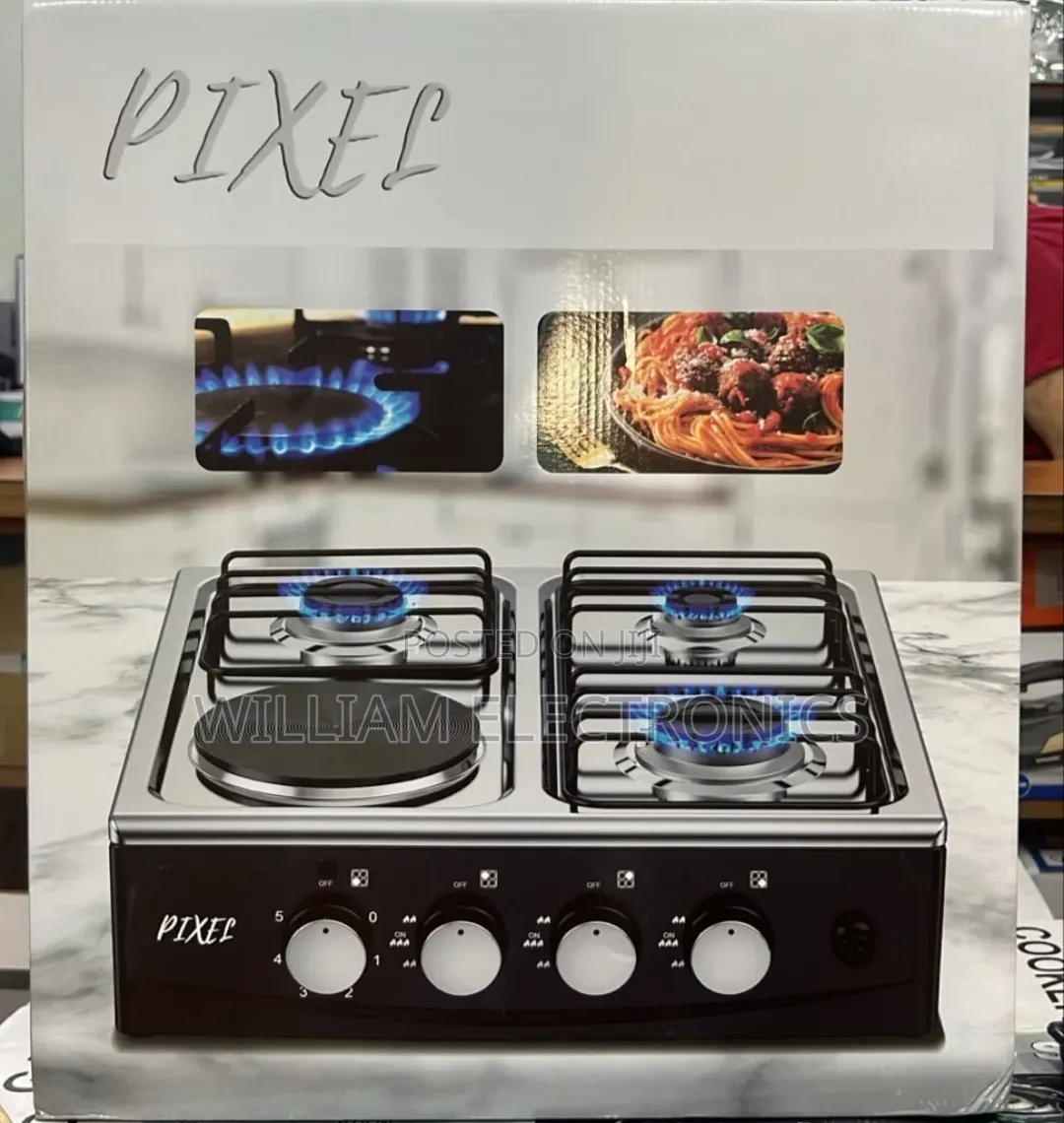 Pixel 3 Gas Burners + 1 Electric Hotplate Cooktop With Auto Ignition