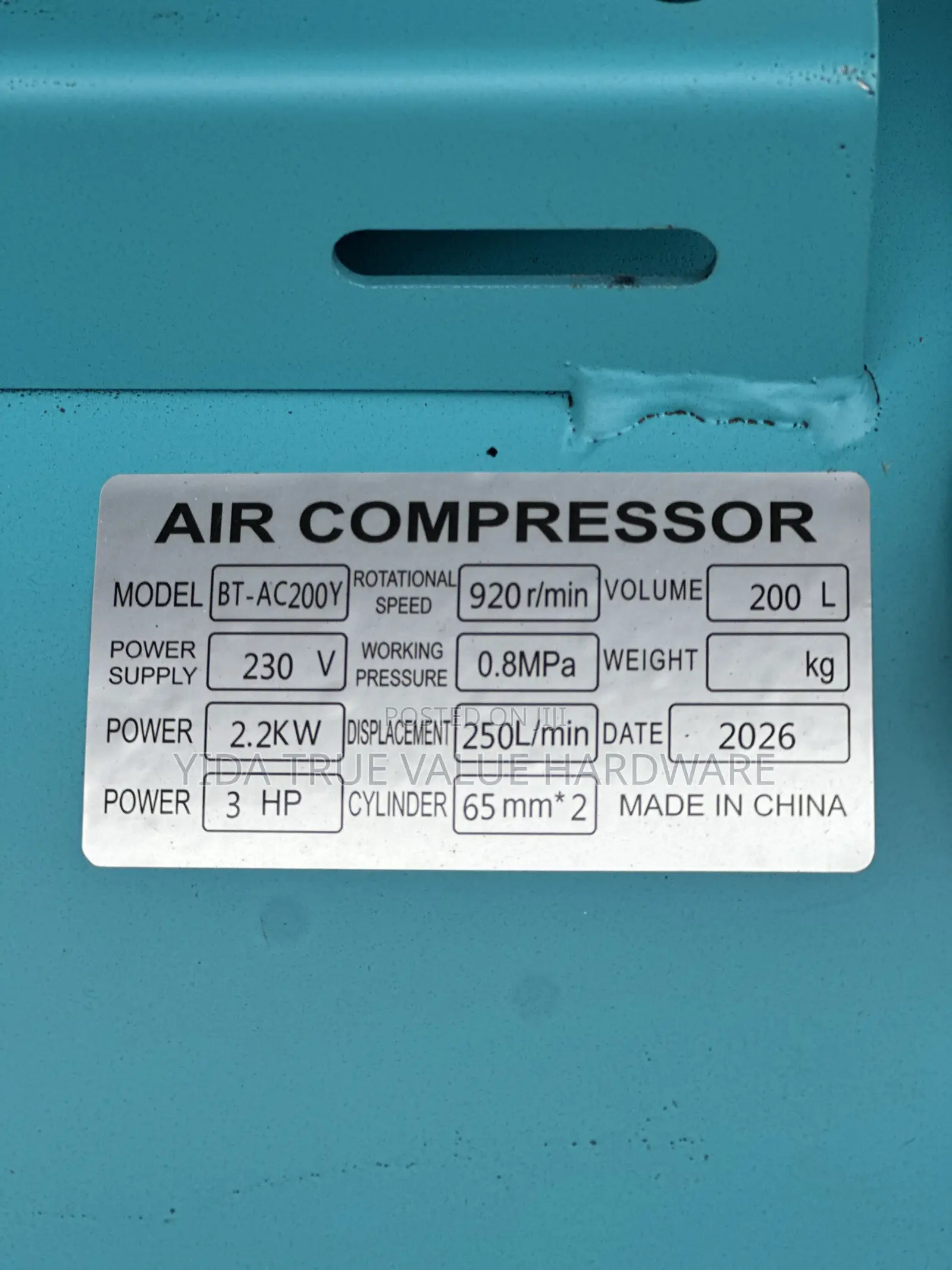 Air Compressor 200litres 3hp