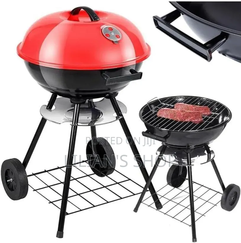Portable Red Kettle Trolley BBQ Grill Charcoal Barbecue