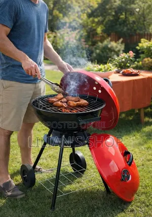 Portable Red Kettle Trolley BBQ Grill Charcoal Barbecue