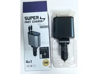 120W 4-in-1 Retractable Super Fast Car Charger Adapter