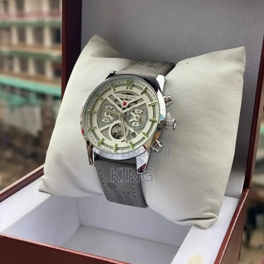 Montblanc Chronograph Grey Leather Strap Watch