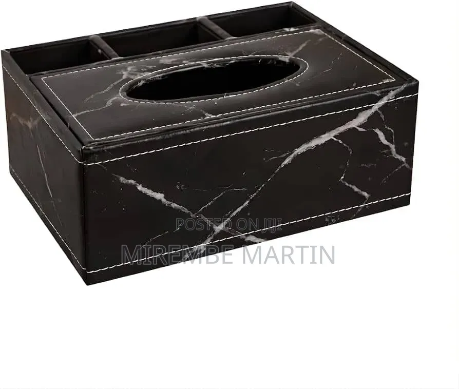 PU Leather Tissue Box Holder With Desk Organizer, Multipurpose Tissue