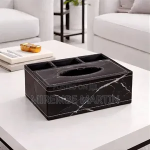 PU Leather Tissue Box Holder With Desk Organizer, Multipurpose Tissue