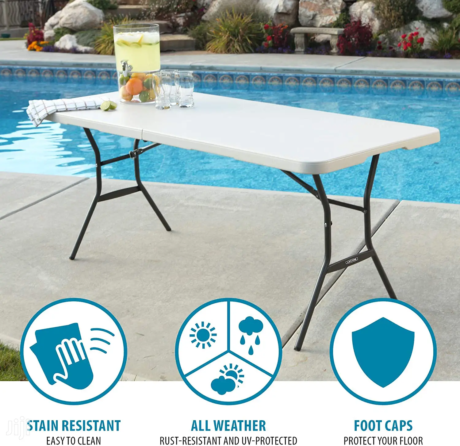 USA LIFETIME 6ft Fold In Half Folding Long Table