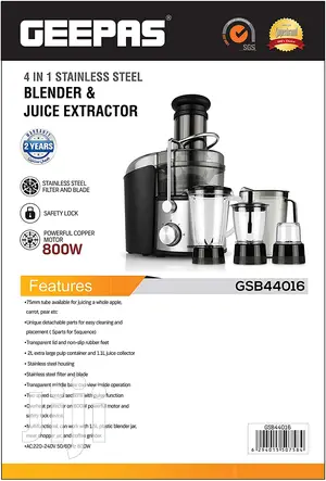 GEEPAS 4-in-1 Blender And Juice Extractor 800W