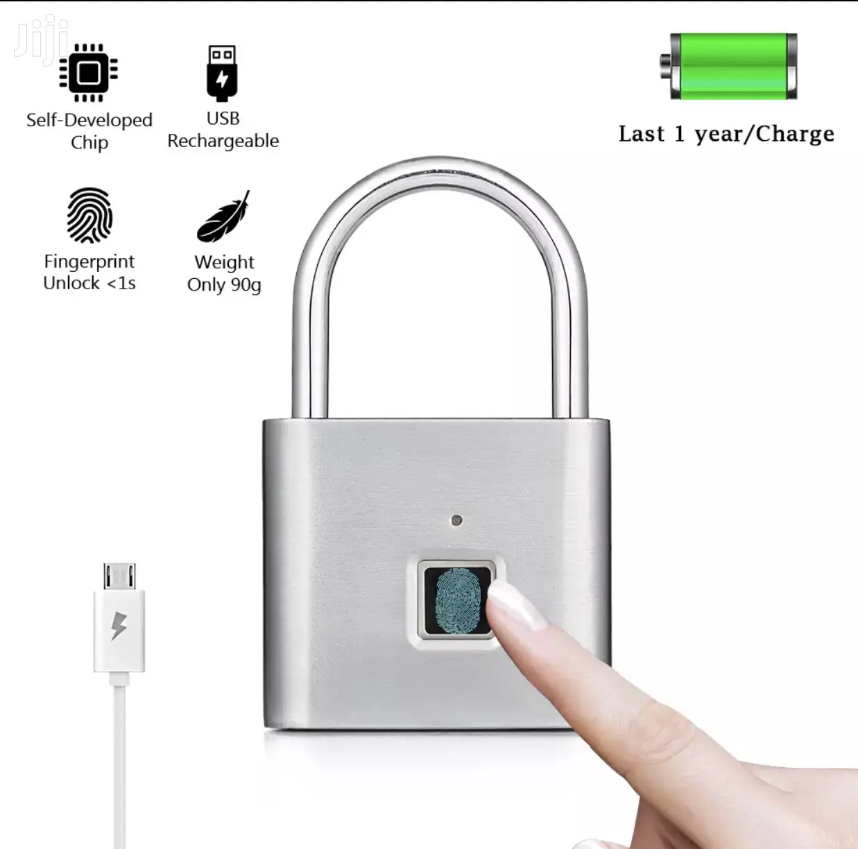 Finger Print Padlock Usb Rechargeable Thumbprint Lock