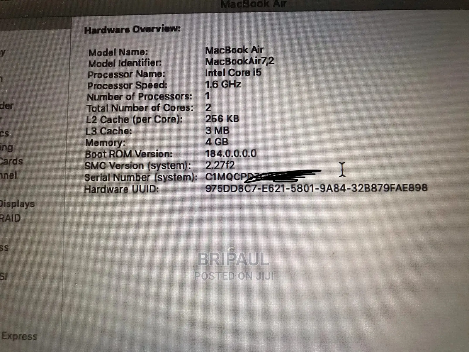Laptop Apple MacBook Air 2017 4GB Intel Core I5 SSHD (Hybrid) 128GB