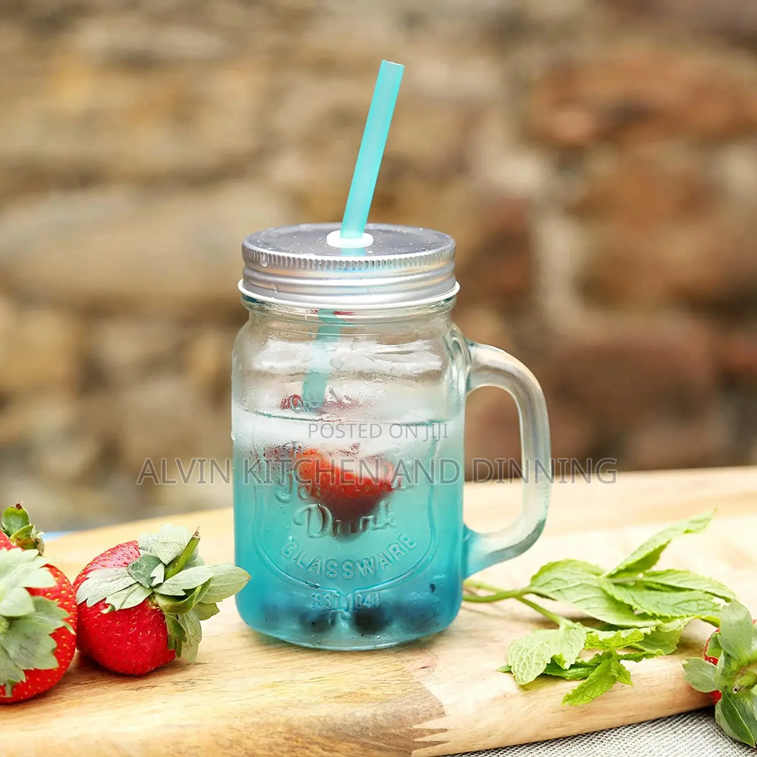 Jam Jar Drinking Glasses With Handle, Lid Straw 500ml