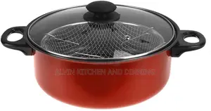 Chip Pan Set Fryer Deep Frying Basket Pot With Glass Lid
