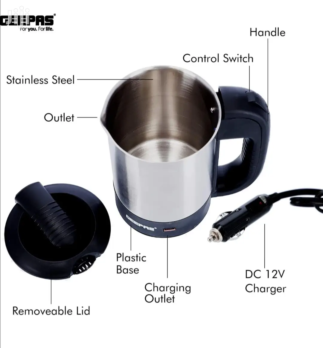 Geepas Stainless Steel Car 12V DC Kettle