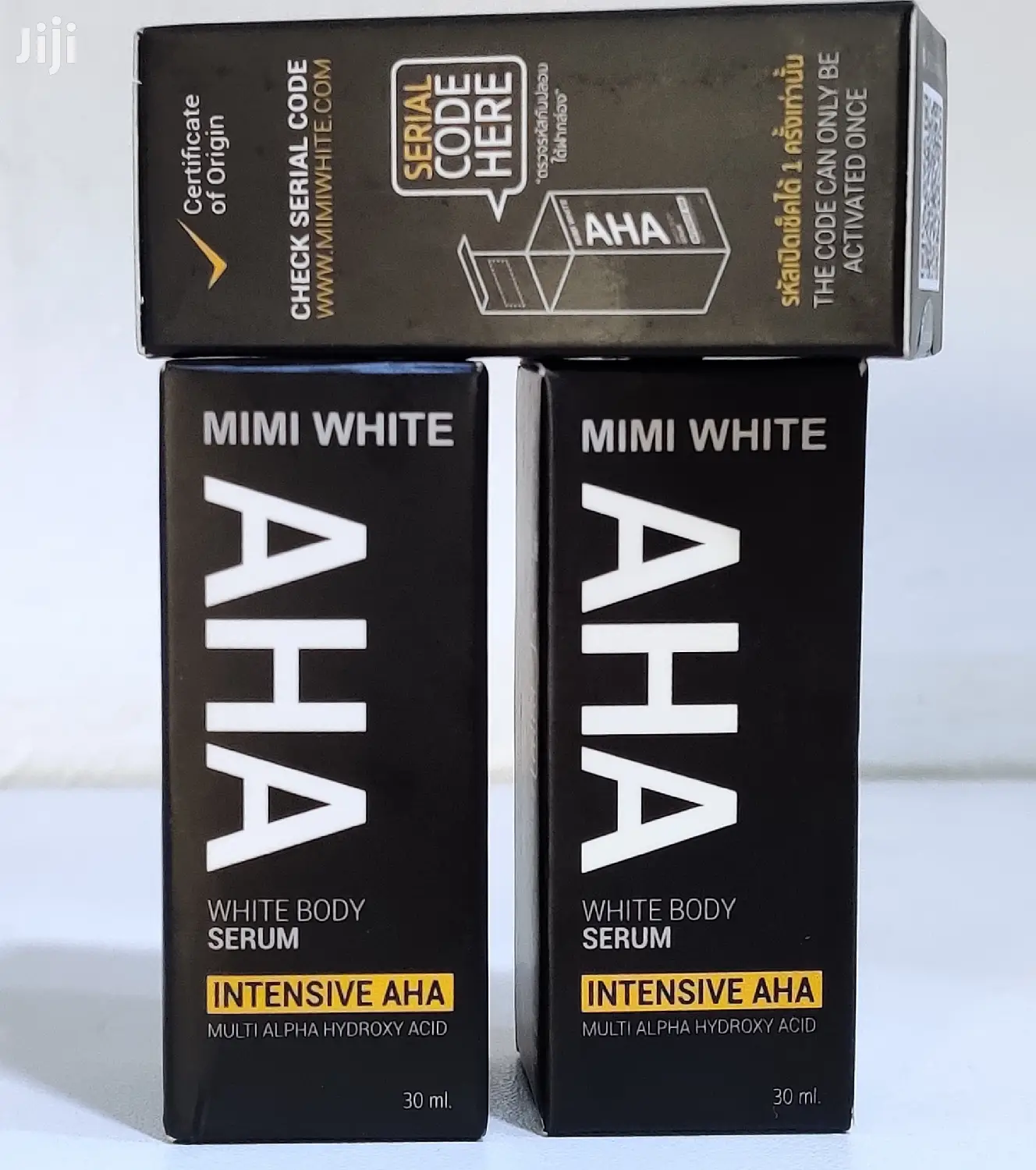 Boxed MIMI White Original Formula AHA Serum For Dark Spots.