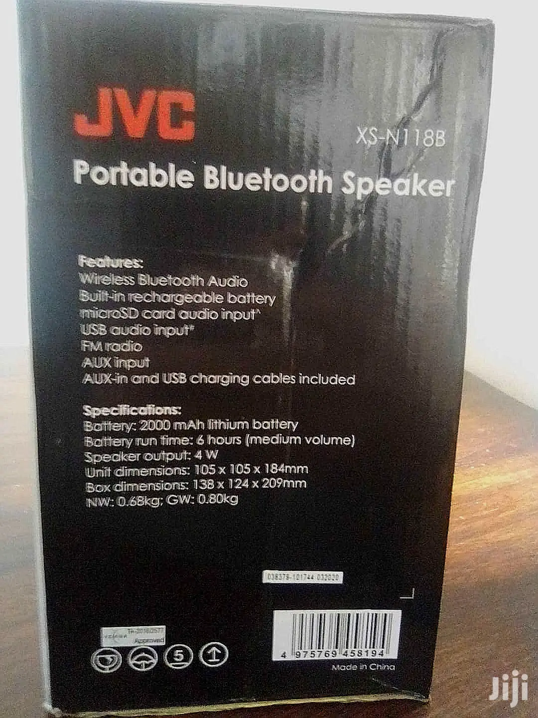 JVC Portable Rechargeable Bluetooth Speaker