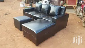 All Black Mini L Leather Sofa
