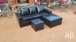 All Black Mini L Leather Sofa