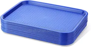 Blue Plastic Fast Food Tray, 10 by 14 Inch, Set of 12