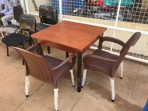 Set Of Wooden Table With Plastic Chairs