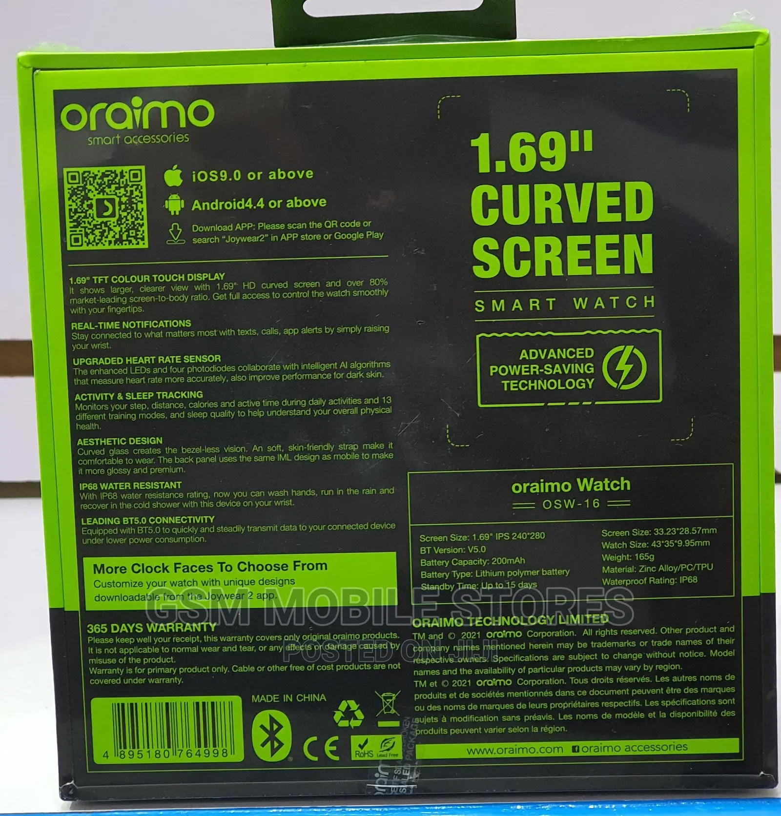 Oraimo Smart Watch OSW-16 Water Resistant