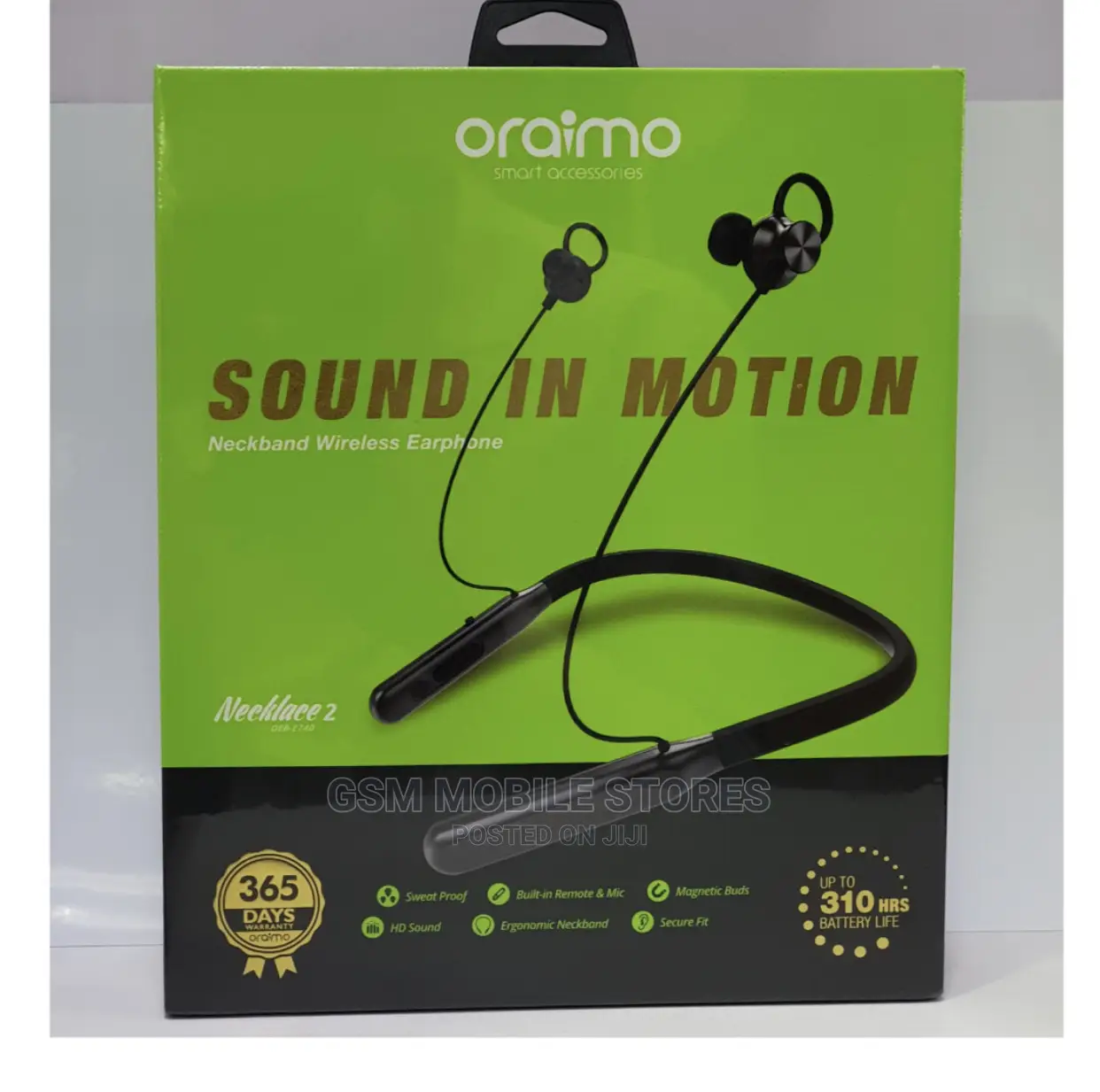 Oraimo Neckband Wireless Earphones With Mic - Black