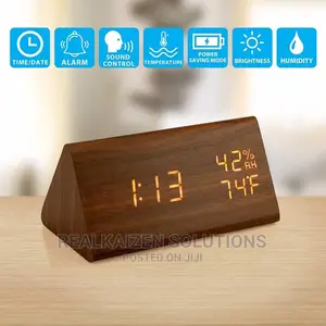 Modern Brown Wooden Digital LED With Temperature Alarm Clock