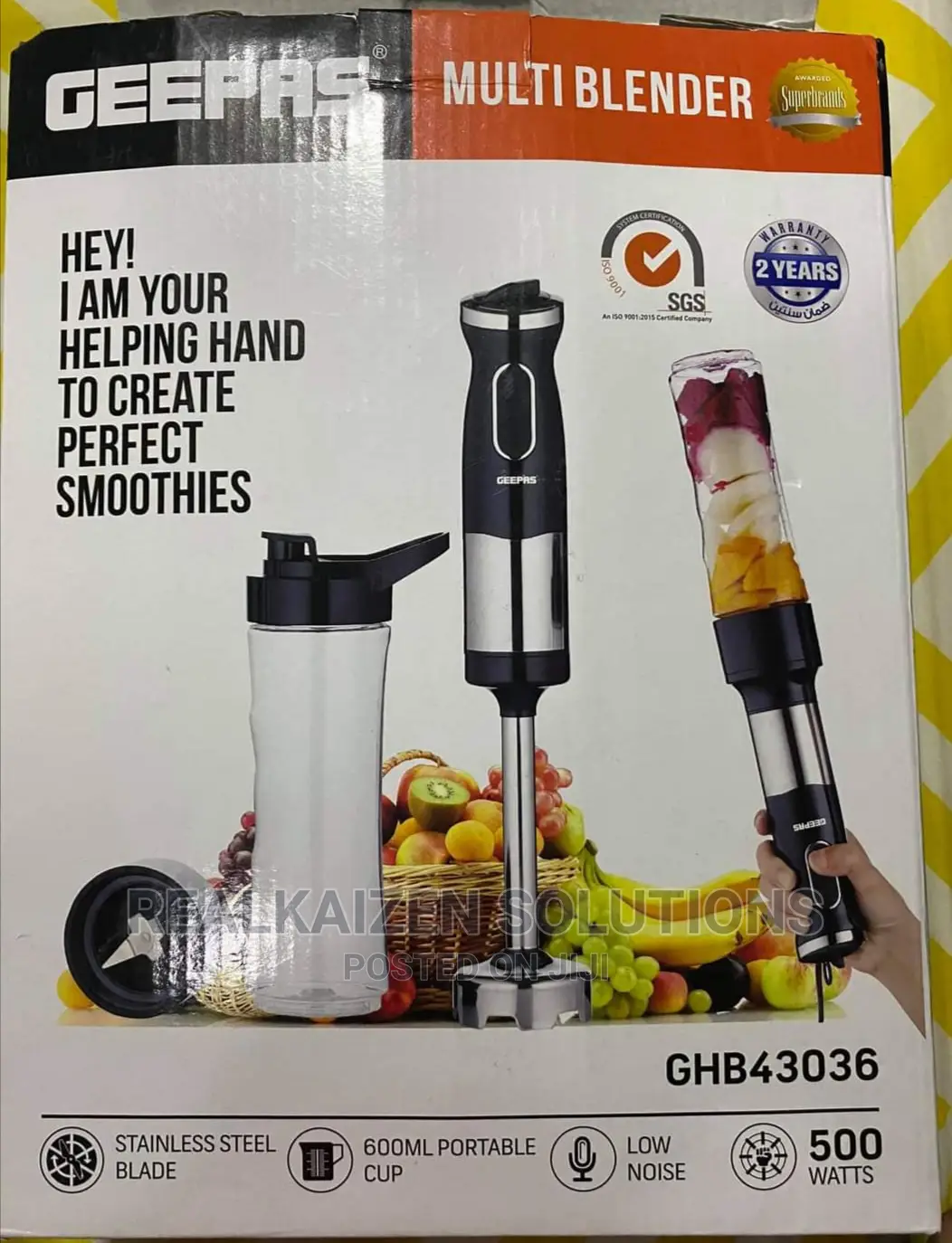 Geepas 600ml Portable Personal Multi Hand Blender 500W