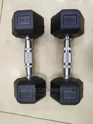 5 Kg Black Hexagonal Dumbbells