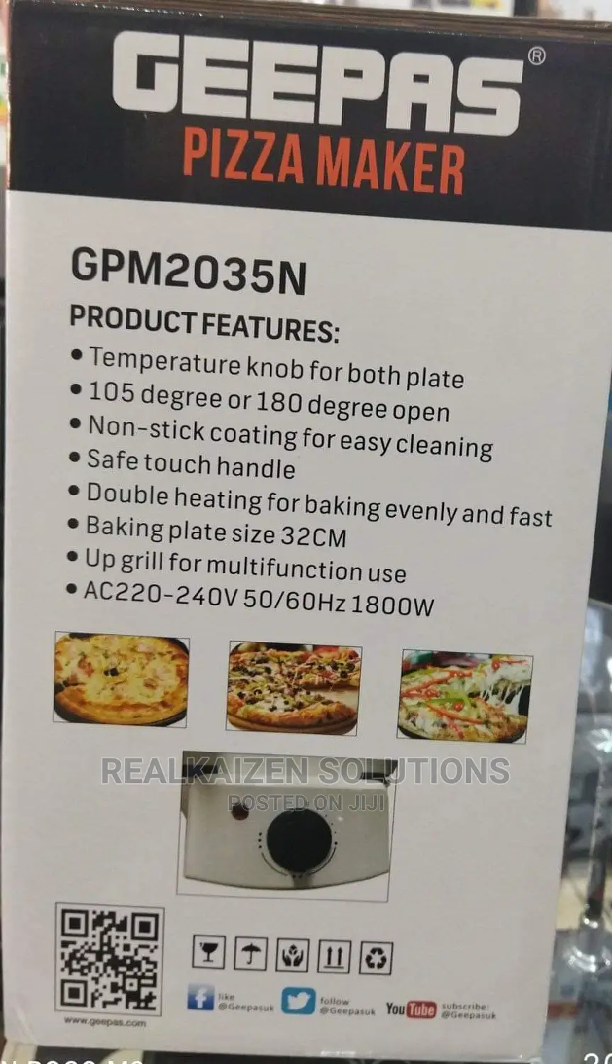 Geepas Non-Stick Double Heat Pizza Maker 1800W