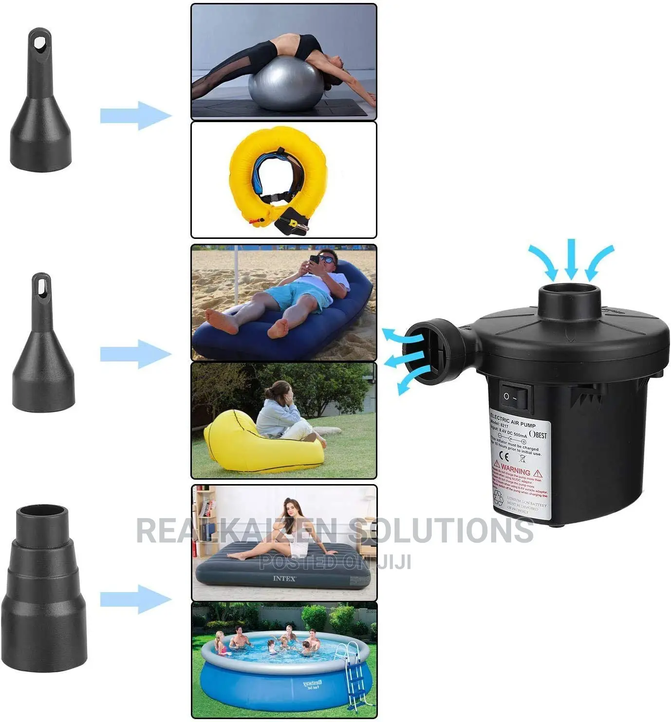 Electric Battery Powered 3 Nozzle Portable Air Pump