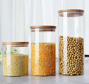 Wooden Lid Glass Jar Set of 3pcs