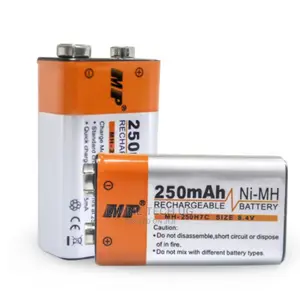 MP 9 Volt 250mah Ni-Mh 6F22 Rechargeable Batteries