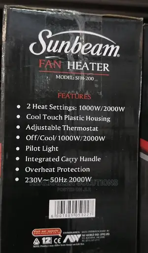SUNBEAM White Room Fan Heater 2000w