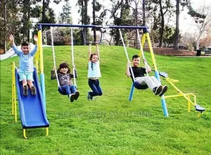 BOUNCE PRO Kid Metal Swing Set With Trapeze Seesaw And Slide