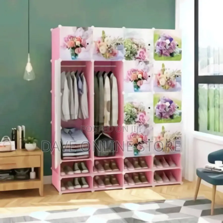4 Column Plastic Closet/ Wardrobe,With Shoe Rack