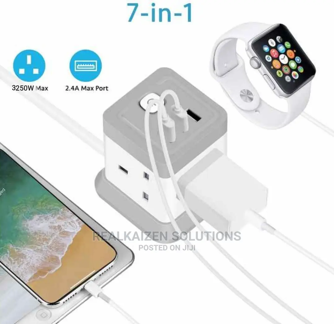 OFFICE POINT Flat Plug Extension Cord 4 Outlet 3 USB Socket