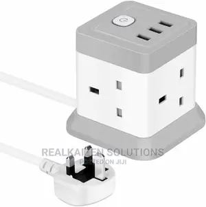 OFFICE POINT Flat Plug Extension Cord 4 Outlet 3 USB Socket