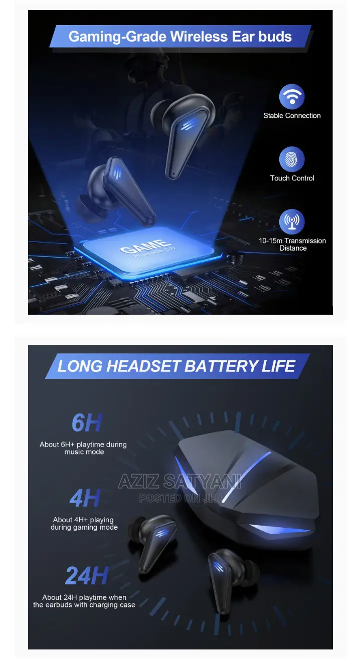 Super Gaming Earbuds, Bluetooth 5.0 Auto Pairing Headsets